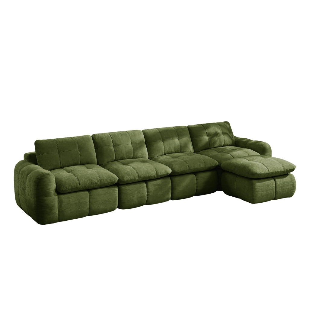 Divano angolare modulare 4 posti 334x160x68 cm in ciniglia verde