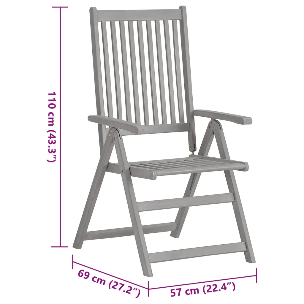 Sedie da Giardino Reclinabili 3 pz con Cuscini Massello Acacia 3064736