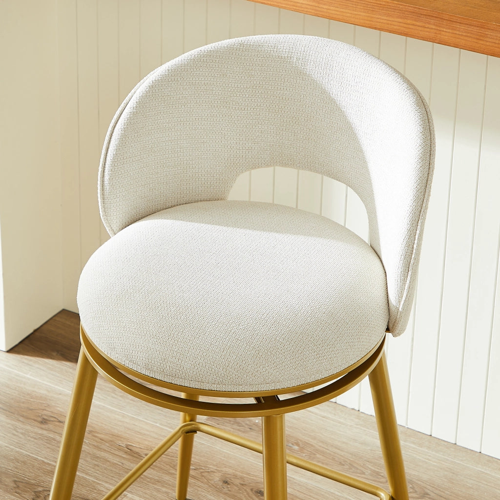 Set di 2 sgabelli da bar girevoli con rotazione 360° e poggiapiedi in tessuto beige