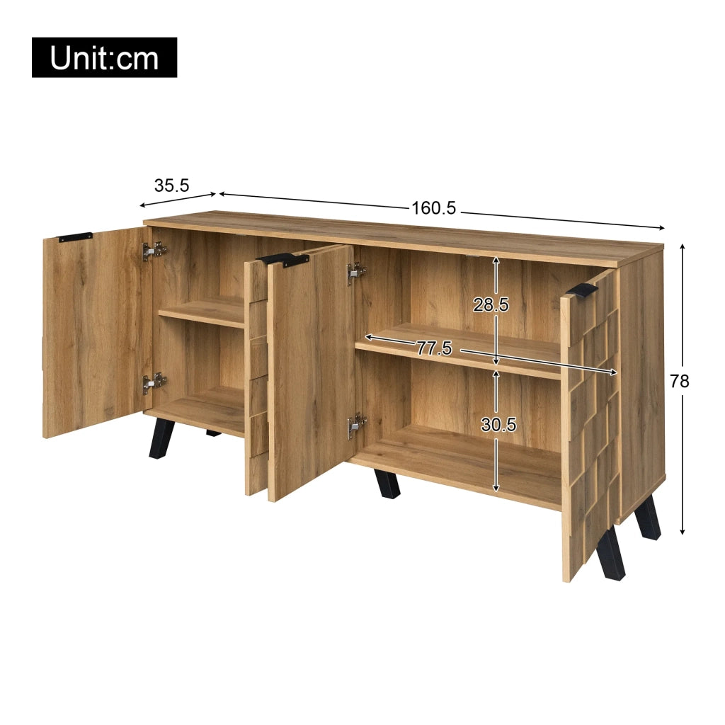 Sideboard moderno con 4 ante, 160,5 x 35,5 x 78 cm, design pratico per soggiorno, camera da letto e sala da pranzo