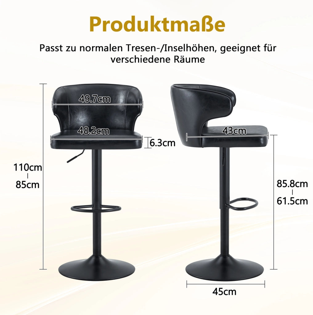 Set 2 sgabelli da bar regolabili con schienale in PU nero HOMVRA