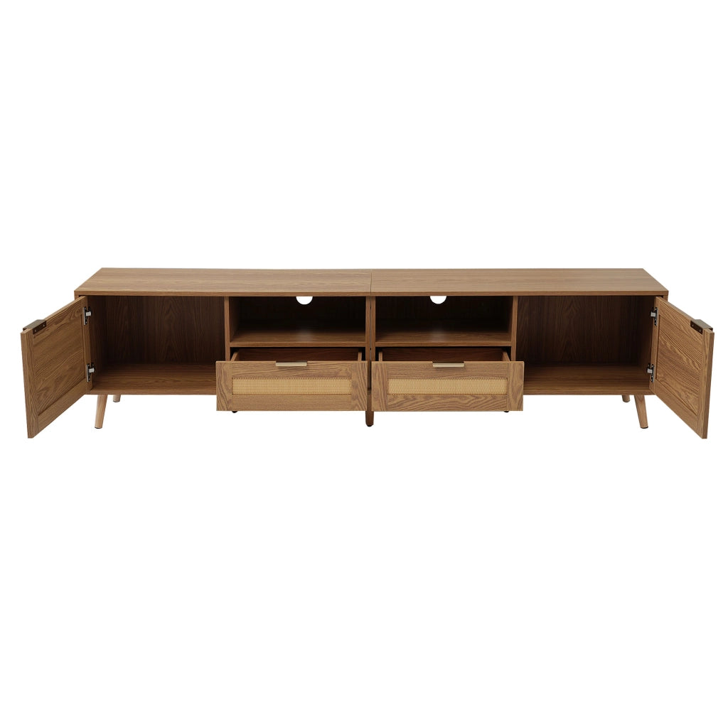 MOBILE TV 200x37x49 cm color rovere in pannello truciolare con rattan sintetico