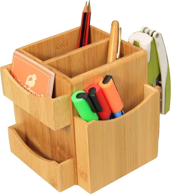 Organizzatore da ufficio a mano con bambù per materiali da scrivere e articoli da ufficio