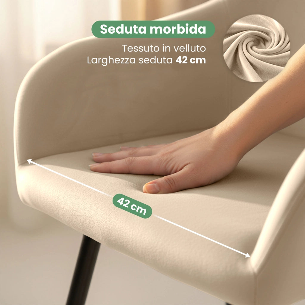Set di 2 Sedie in velluto liscio ESTELLE Beige gambe nere