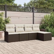 Set Divano da Giardino con cuscino 5 pcs Marrone polyrattan
