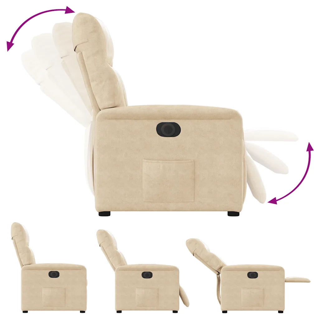 Divano Sedia-Poltrona Reclinabile Elettrica Crema in Tessuto di Microfibra 480578