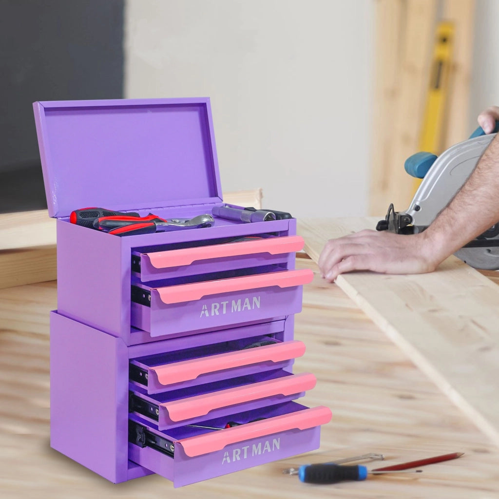 CONTENITORE A CASSETTI Impilabile 5 cassetti Acciaio Rosa e Viola
