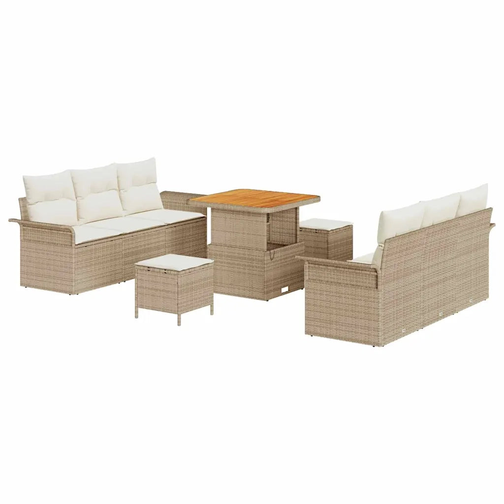 Set Divano da Giardino con cuscino 9 pcs Beige e Crema 3364036