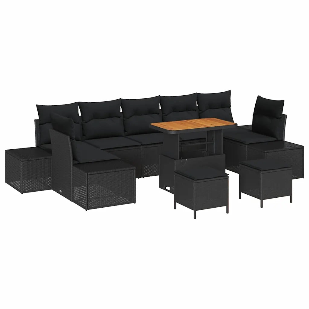 Set Divano da Giardino con cuscino 10 pcs Nero polyrattan 3362769