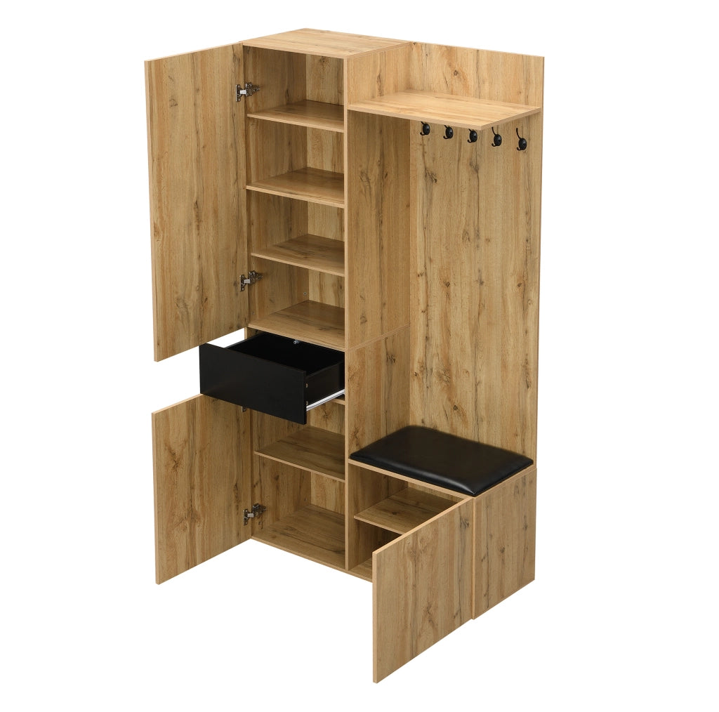 Set guardaroba da ingresso nero e legno con specchio