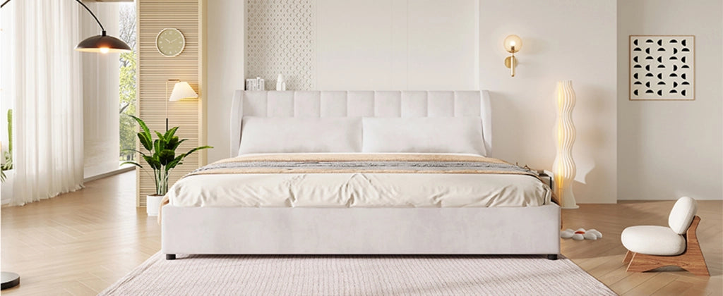 letto imbottito flanella beige 180 x 200 cm