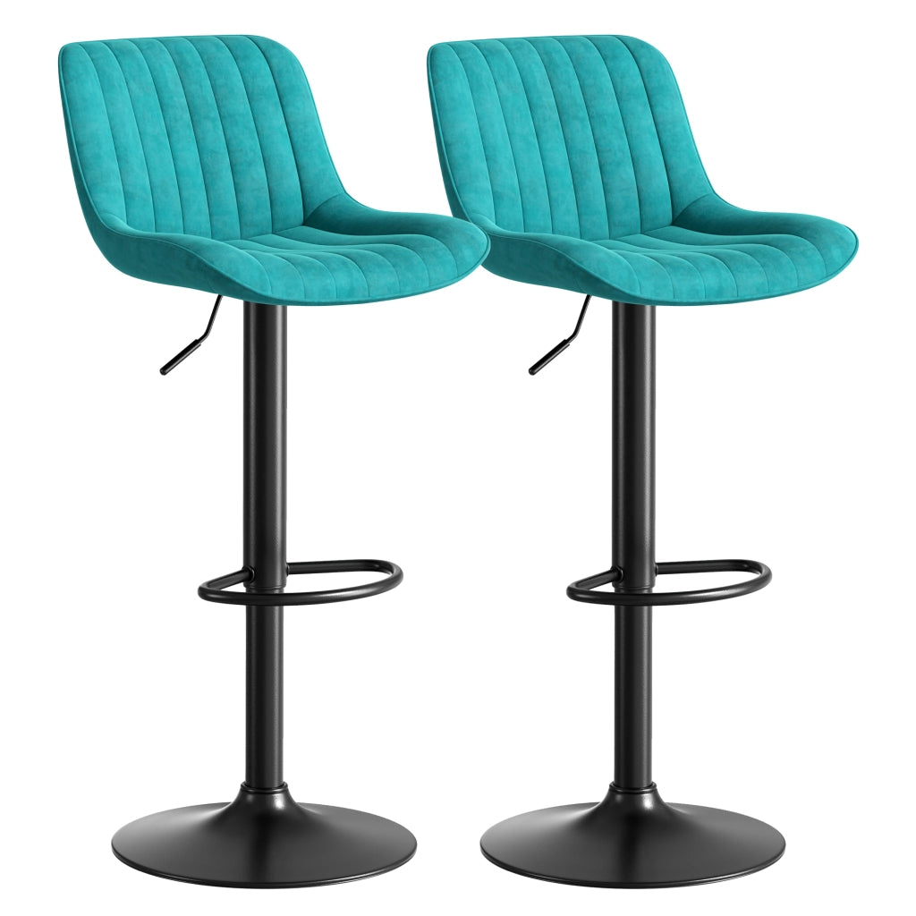 Sgabelli da Bar Girevoli Set 2 ¨C MINIMAL ¨C Velluto Blu, Seduta Regolabile in Altezza