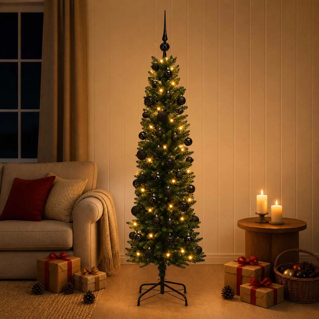 Albero di Natale Artificiale Slim con Palline 120 cm 150 LED 3465637