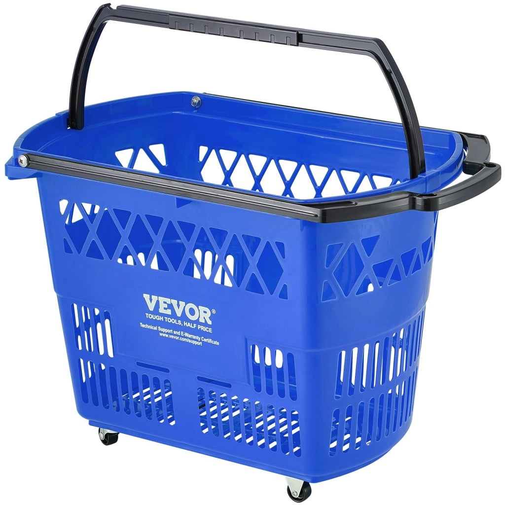 Set 6 Cestini Spesa con Ruote e Manico in Plastica PE Blu 39 L Carrello Portatile per Negozi e Supermercati LB-B027-7