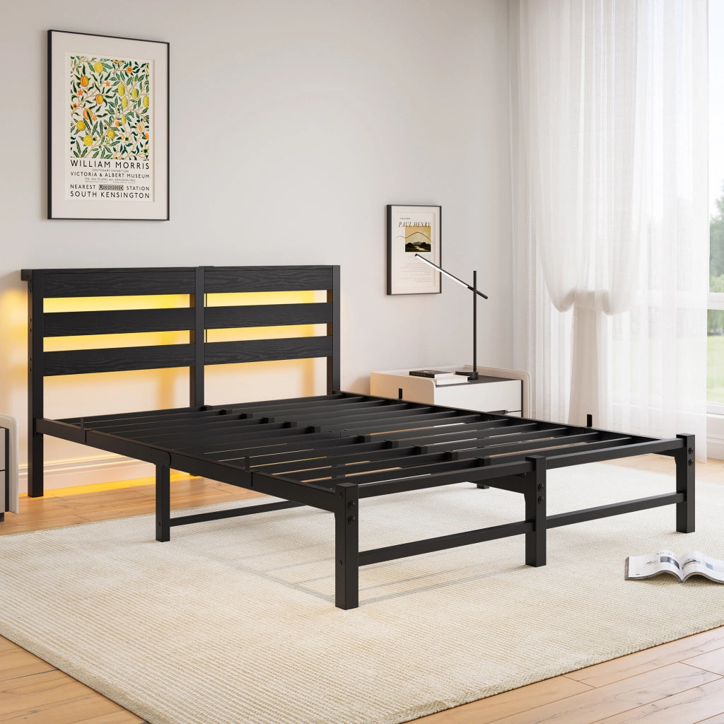 letto metallo e legno nero 140 x 200 cm