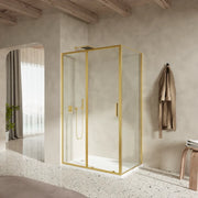 Box doccia slim 160x80cm con porta scorrevole e parete fissa profili oro spazzolato e vetro 6mm trasparente anticalcare h190| Portofino