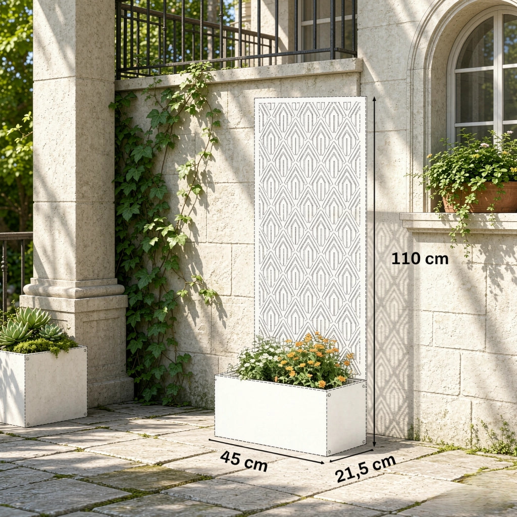 Fioriera rialzata da giardino con grigliato; drenaggio e vasca profonda in metallo 45 × 21.5 × 110 cm
