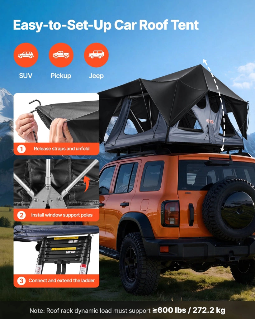 Tenda da Tetto per Auto SY20 Pieghevole Impermeabile con Telaio in Alluminio Scala Telescopica per Campeggio Jeep SUV Pickup