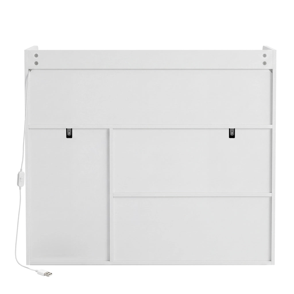 Mobile contenitore con LED, 3 ante e ripiani regolabili 105x35x90,5 cm bianco e naturale