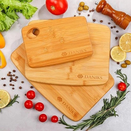 Set di tagliabili in legno da 3 | 28x22x1,8 cm | Tagliabili in legno antibatterici | Piastra di taglio per cucina