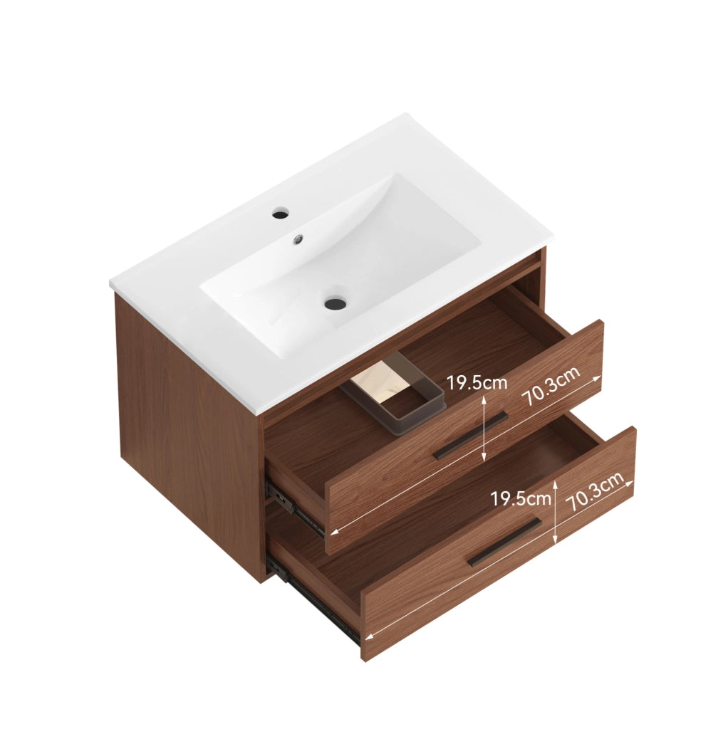 Mobile bagno ULEVR 75 cm con 2 cassetti, MDF marrone rossiccio