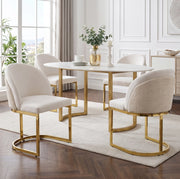 Set 4 sedie da pranzo in ciniglia beige con gambe dorate in metallo HOMVRA