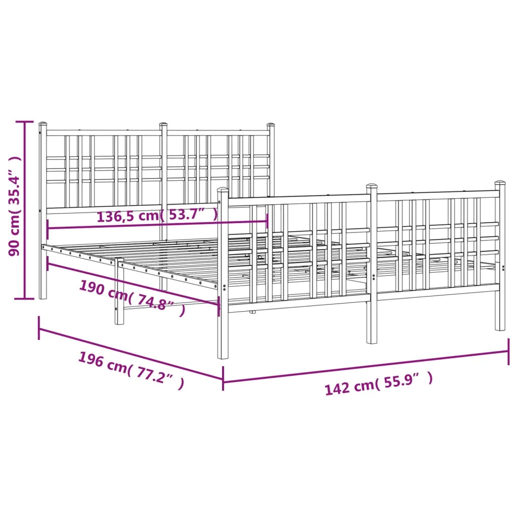 Letto matrimoniale | Letto per adulti | Giroletto con Testiera e Pediera Metallo Nero 137x190 cm