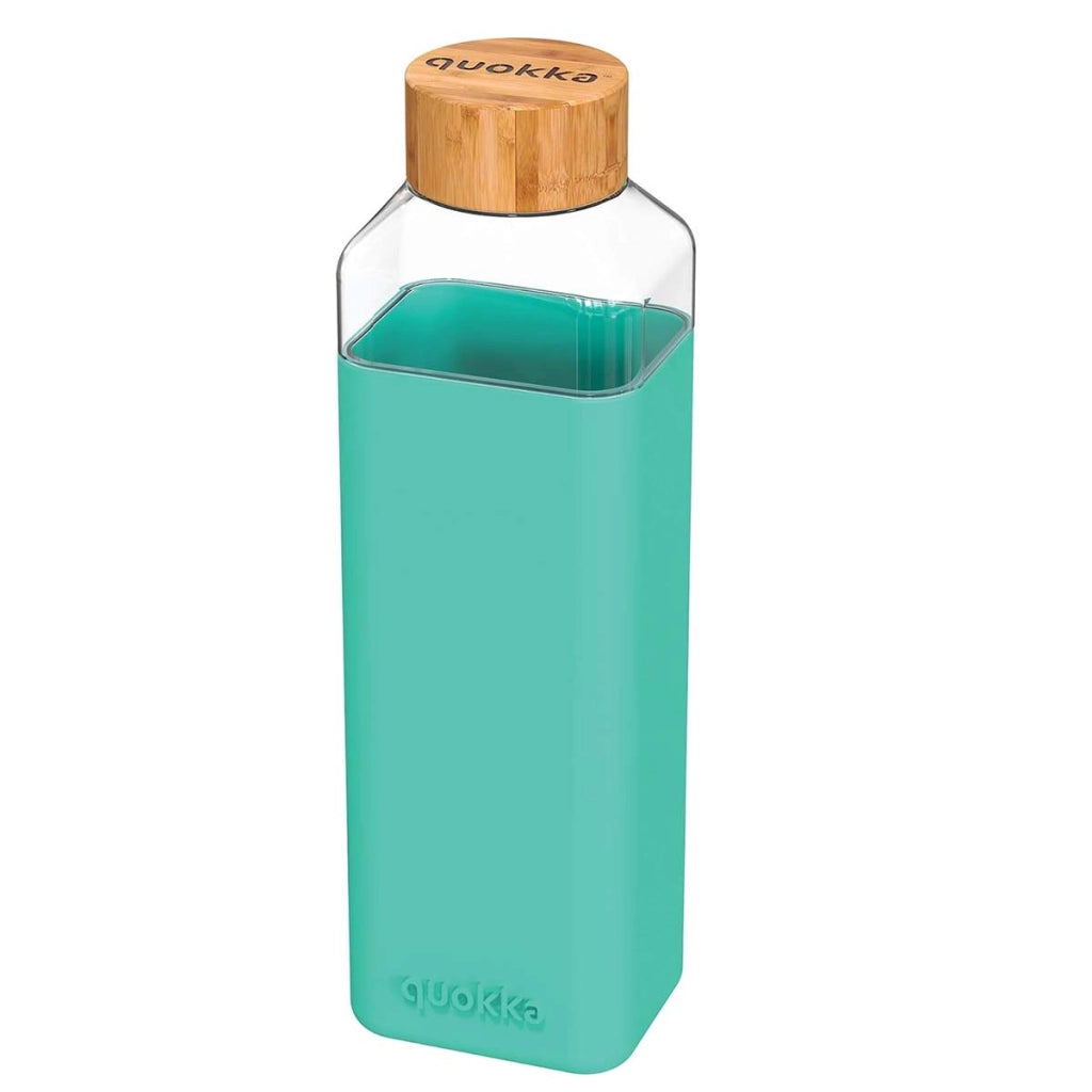 Bottiglia Quadrata 700 ml con Tappo a Vite in Bambù Turchese Quokka