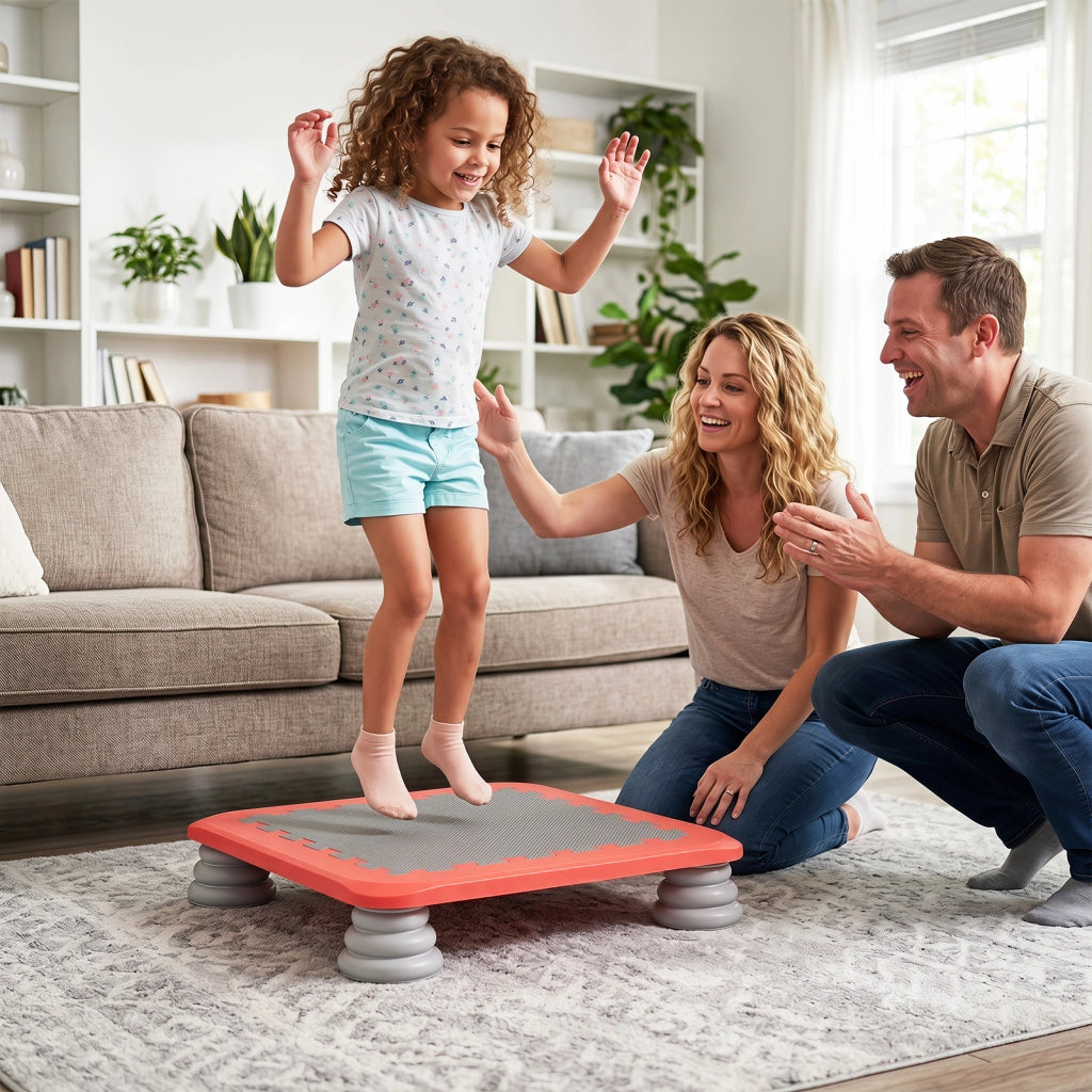 Trampolino elastico per bambini con piedini ammortizzanti, Tappeto elastico da interno ed esterno ideale per bambini 3+ anni portata 100 kg Rosso