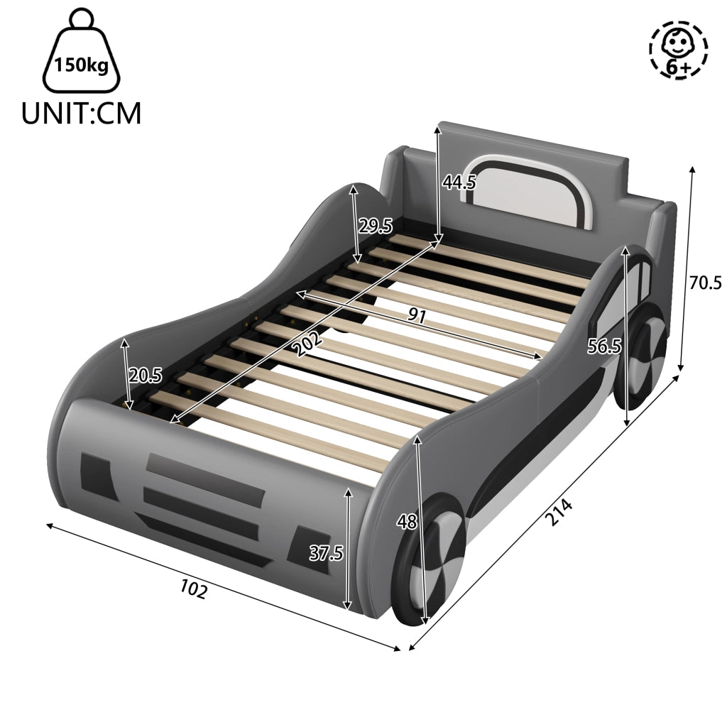 Letto per bambini 90 × 200 cm 1 posto con contenitore idraulico; senza materasso; in MDF e PU; grigio