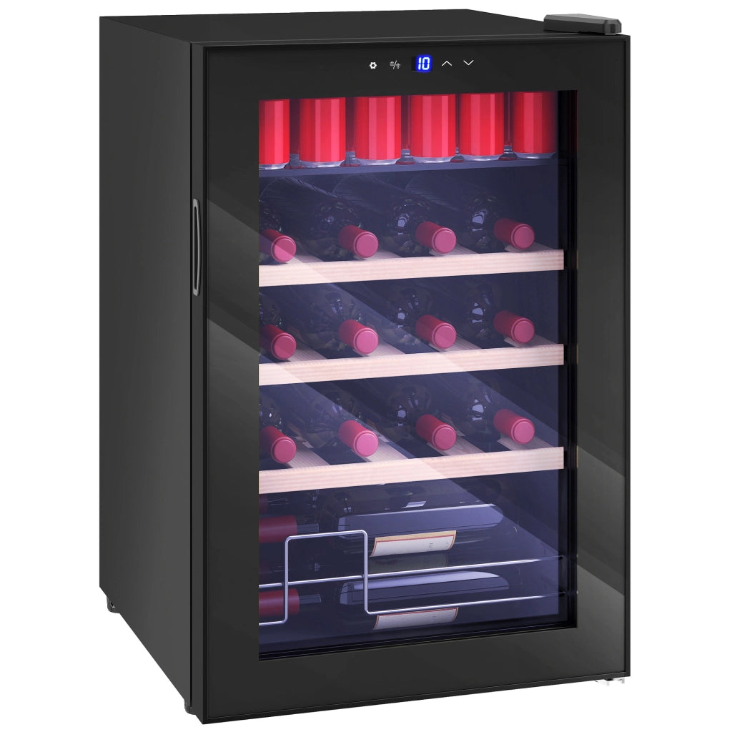 Cantinetta Frigo per Vino da 53L con Ripiani Regolabili per 12 Bottiglie e 25 Lattine, 43x45x64 cm, Nero