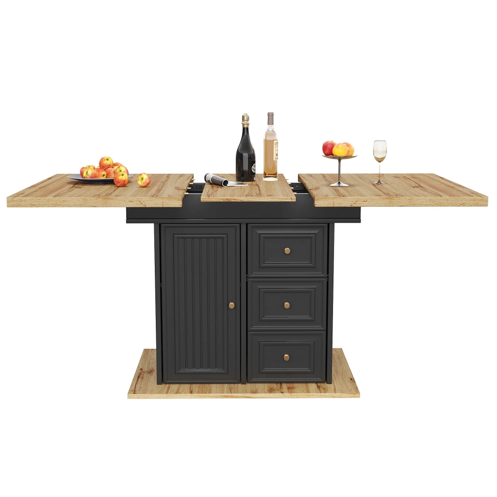 Tavolo da pranzo 6 posti con 1 porta; 2 cassetti e vano; piano allungabile per cucina e soggiorno in MDF e metallo naturale