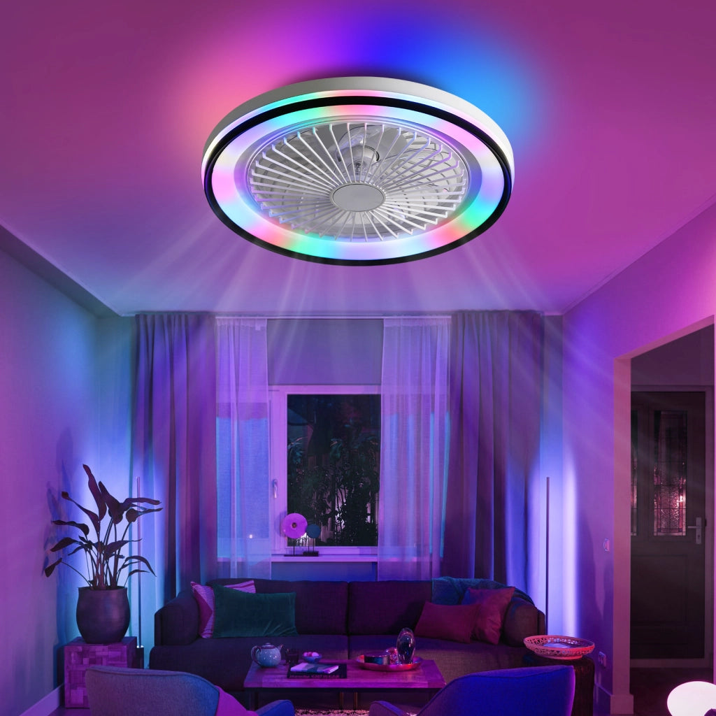 Ventilatore da soffitto con luce e telecomando; 48;26 cm; profilo basso; ABS; bianco