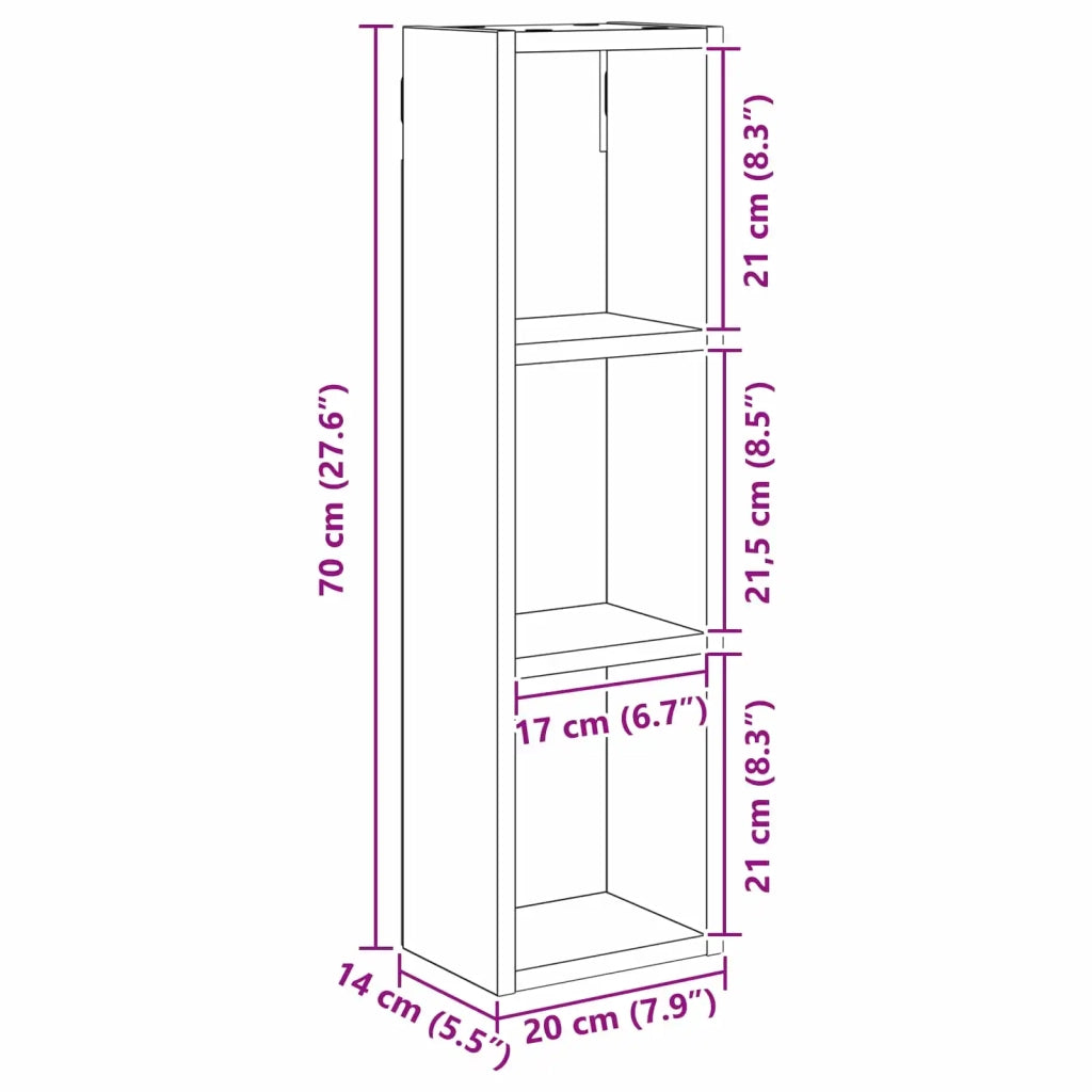 Armadio da Bagno | Mobile da Bagno a muro Rovere Nero 20 x 14 x 70 cm