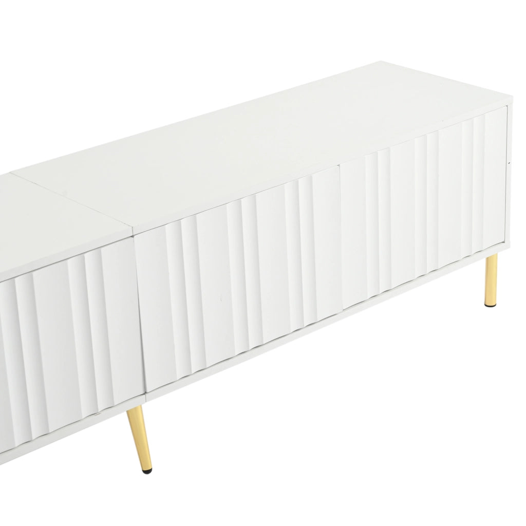 Mobile TV con 4 Ante e 8 Vani; Piedi Dorati; per Soggiorno; in MDF e Pannelli di Particelle; Bianco; 190×38×48 cm