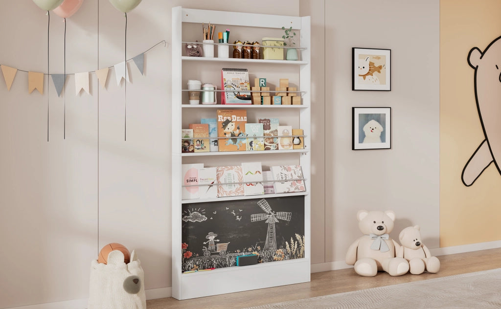 Libreria a 4 Ripiani con Lavagna Nera, Salvaspazio 100x10x180 cm per Cameretta