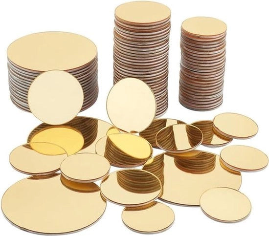 - Tegole Specchiali Artigianali - Oro - Attività Ricreativa - 120 pezzi di specchi rotondi - 3 misure di cerchi di specchio in acrilico - Cerchi di specchio artigianali - Adatto per l'arte - Modelli dorati.