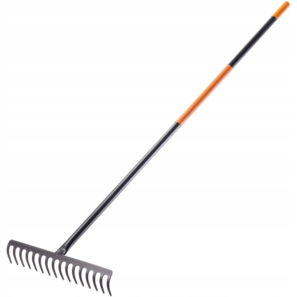Rastrello per foglie KADAX, rastrello da giardino in metallo con manico, 154 cm, 16 denti