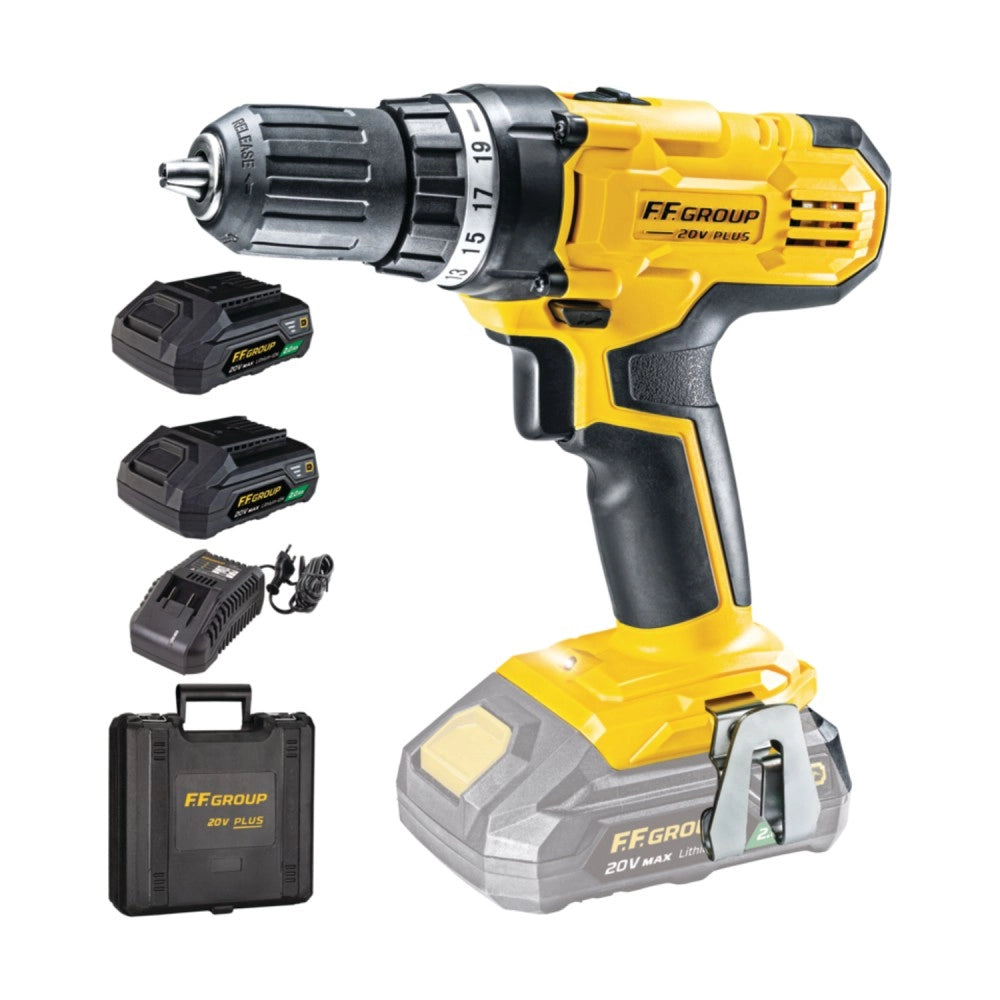 Ff group cdd/40 20v plus trapano avvitatore con 2 batterie uso semi professionale
