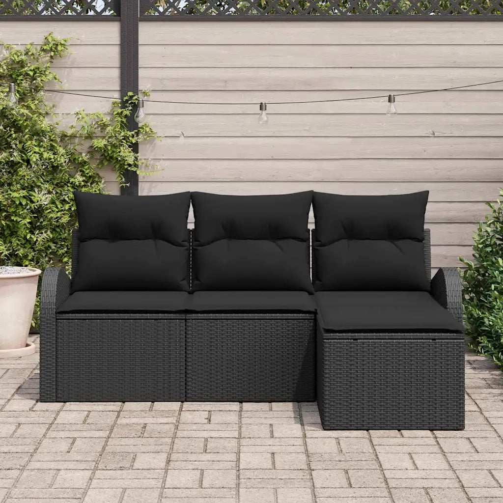 Set di divani con cuscino 4 pcs Nero polyrattan