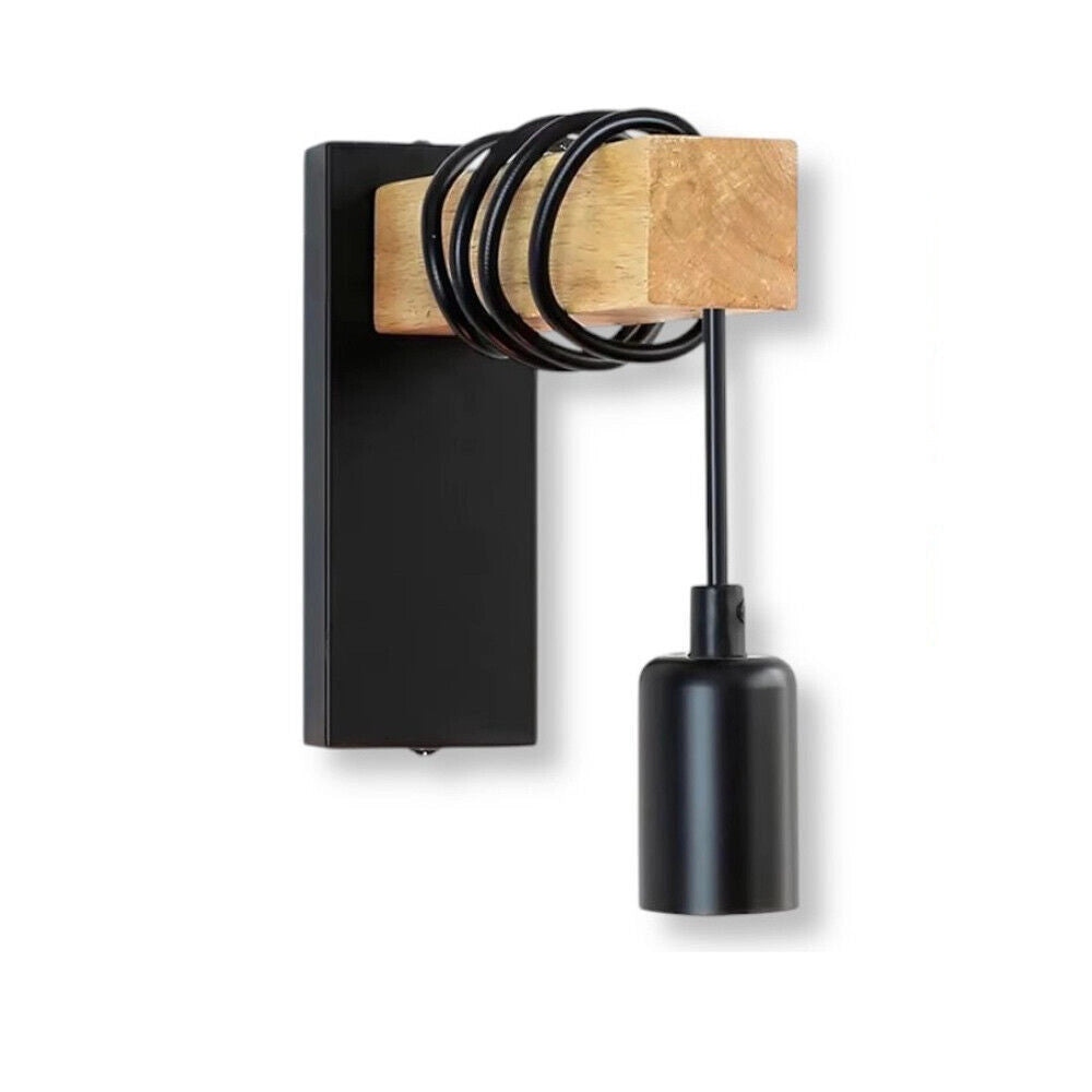 Trade Shop - Applique A Parete Stile Industriale Lampada Muro Retrò Vintage In Metallo Legno E27 Aq64 -