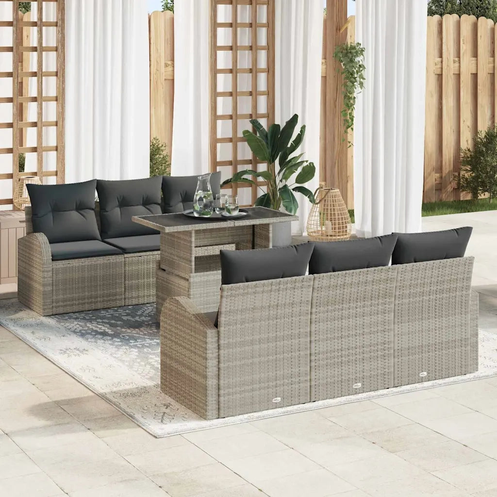 Set Divano da Giardino 7 pcs Grigio chiaro Poly Rattan