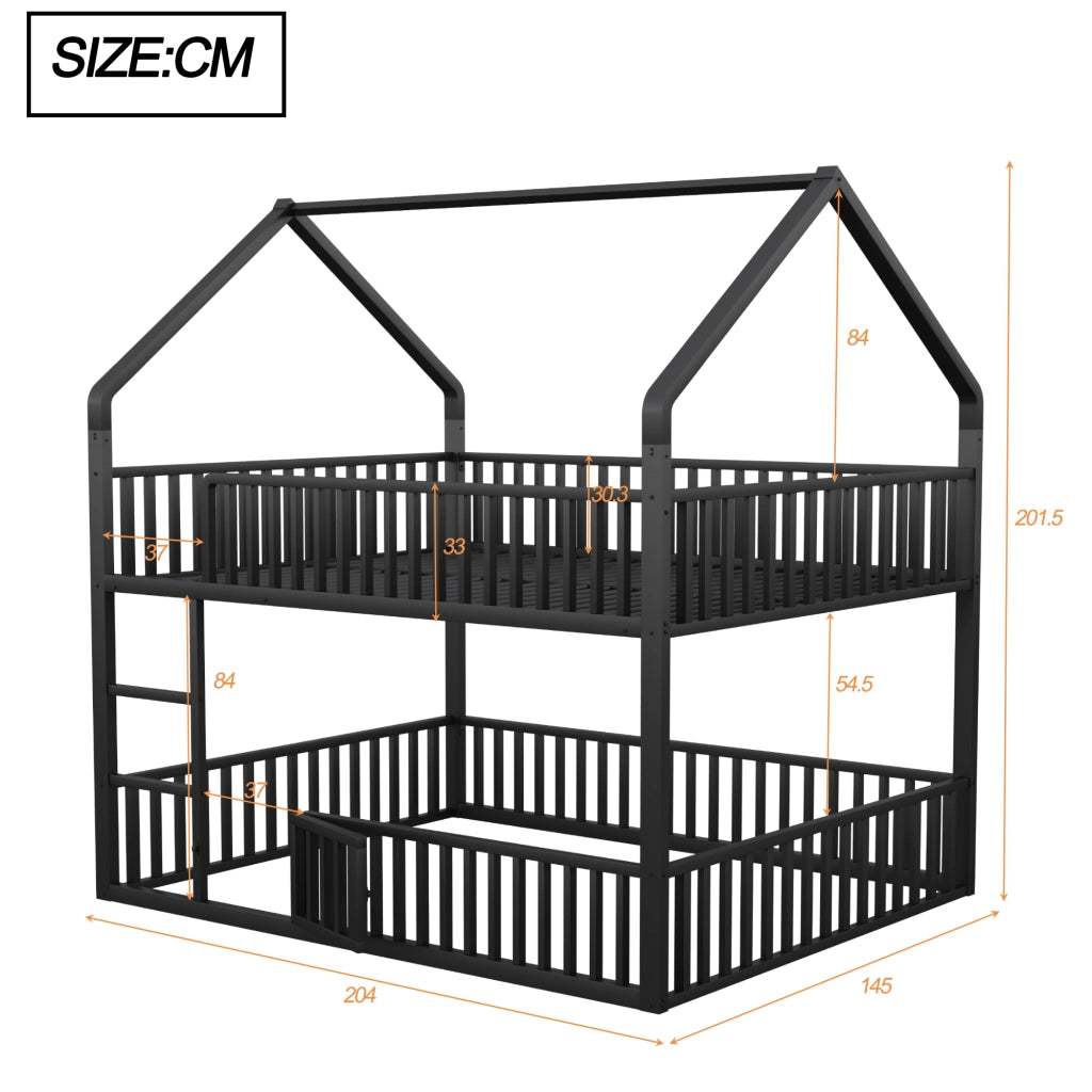 Letto a castello 140 × 200 cm 2 posti con scala frontale e porta apribile; senza materasso; in metallo nero