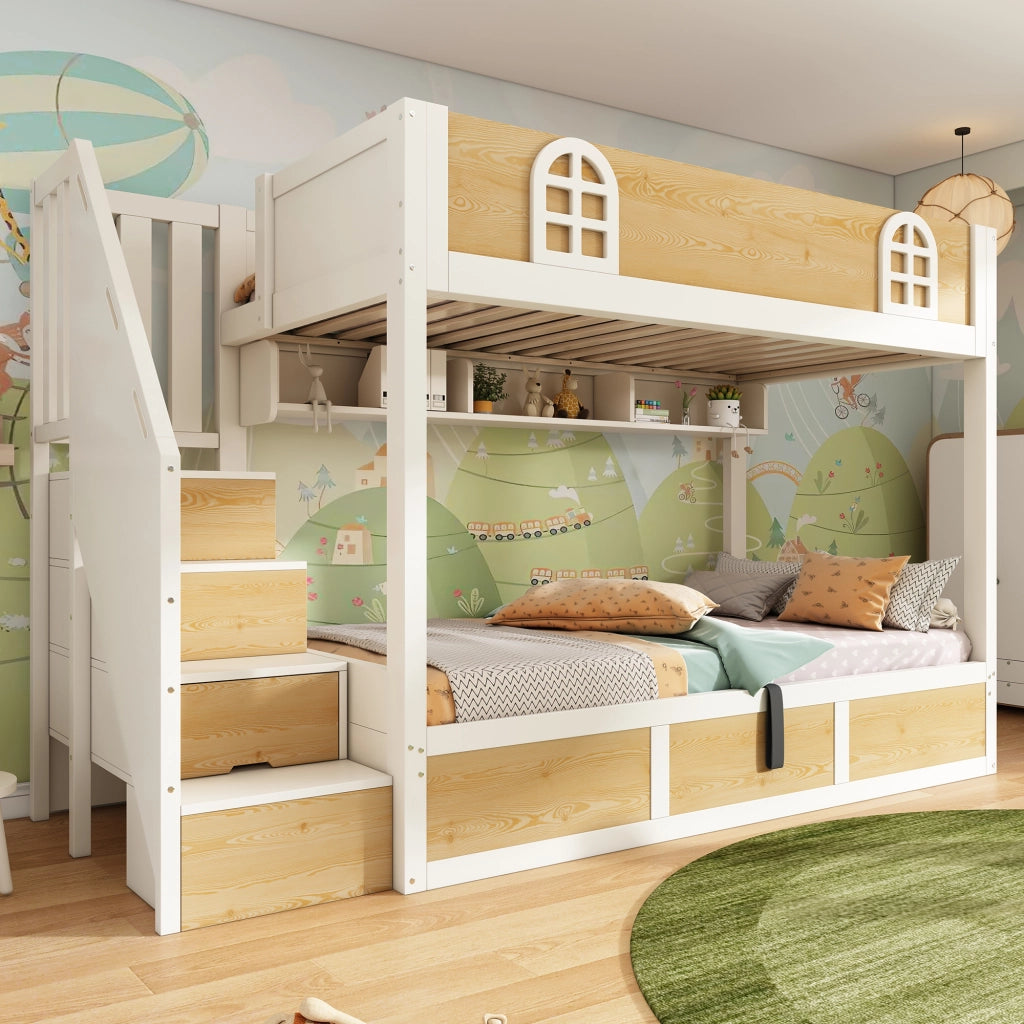 Letto a castello per bambini 90 x 200 cm con scala contenitore