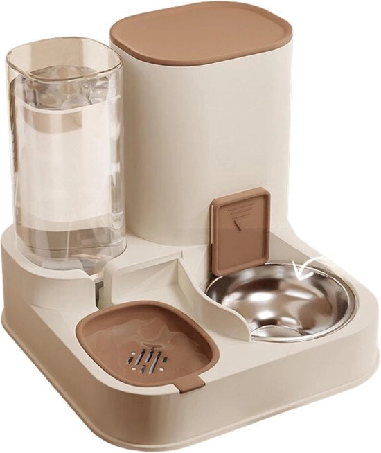 Dispensatore automatico per alimenti e acqua per cani e gatti.