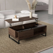 Tavolino da salotto ULEVR 102x58x35,5 cm con piano sollevabile, 2 vani nascosti e ripiano inferiore, noce