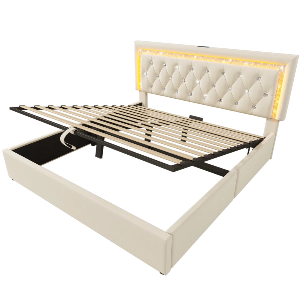Letto matrimoniale con materasso incluso beige 160x200 cm