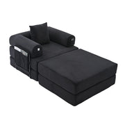 Poltrona modulare con pouf - con tasca laterale e cuscino - in ciniglia nera