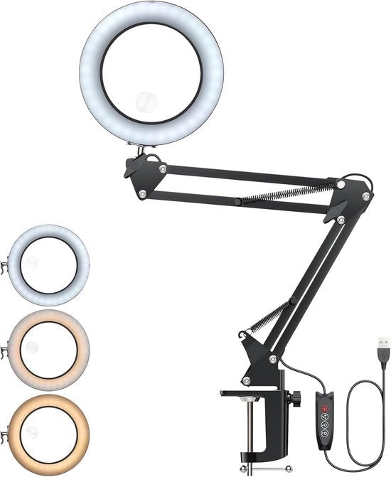 LED Vergellamp con Maniglia Articulata e Illuminazione Regolabile - 8x/15x Obiettivo con 3 Modalità di Colori