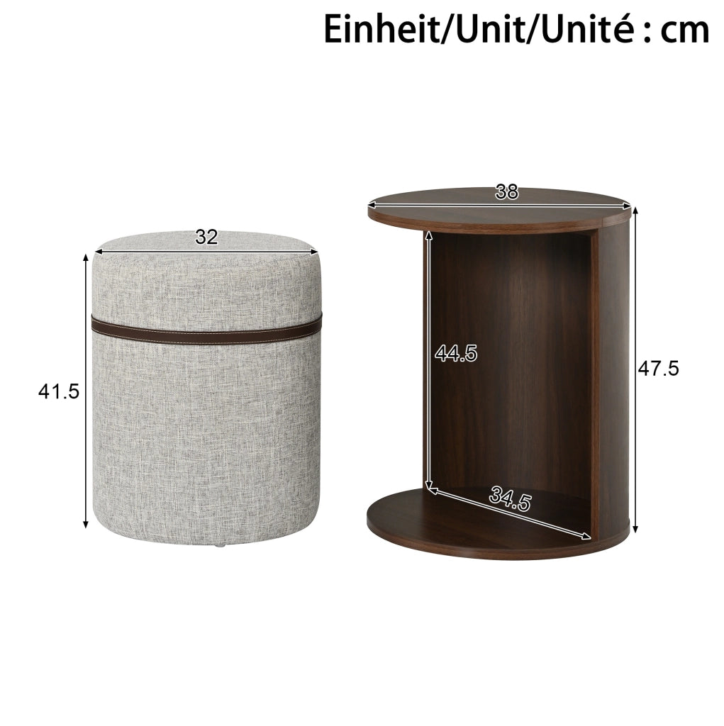 TAVOLO Laterale Rotondo con Sgabello Integrato 38x38x47,5 cm MDF Noce